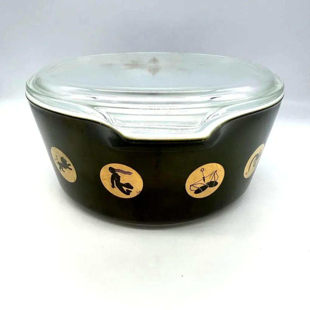 Vintage MCM 1961 Rare PYREX Promo Zodiac Green Casserole Dish No. 475 - B & Lid